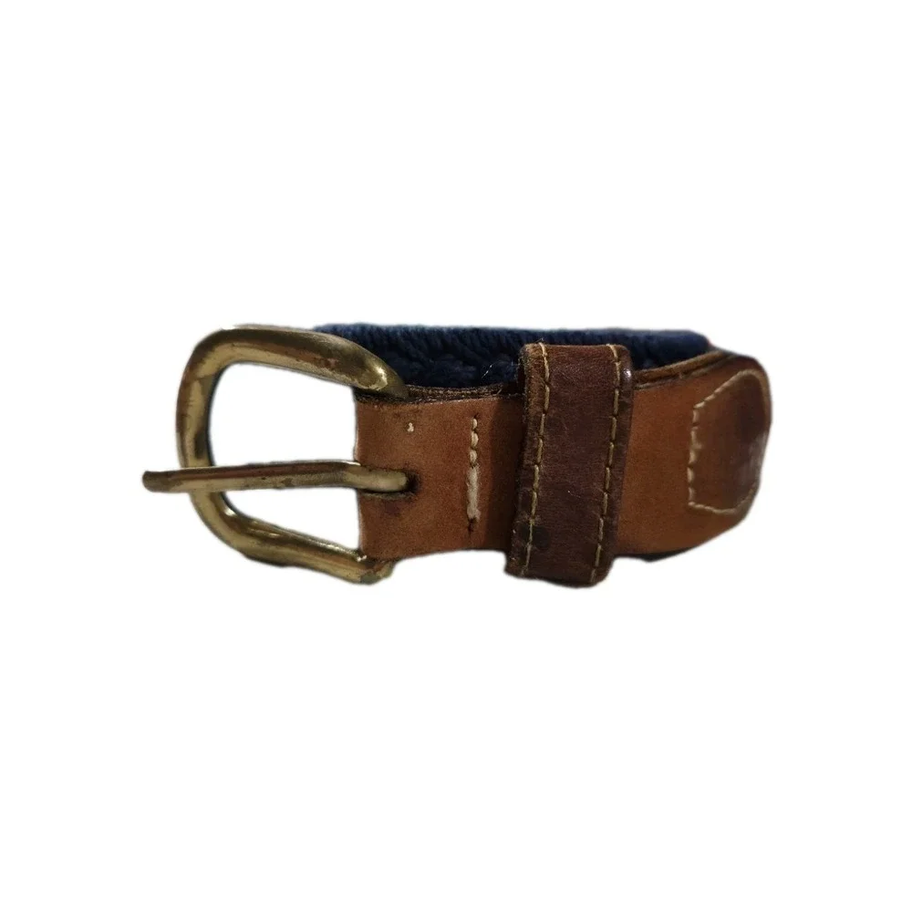 Zep-Pro Vintage Belt Mens 38 Leather Navy Blue Woven Brass Buckle USA